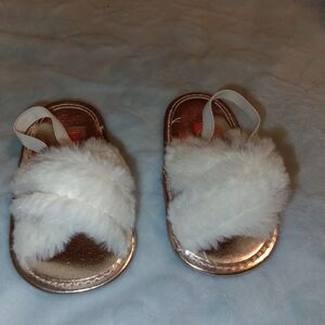 Cozy White and Gold Kids Slippers